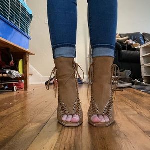 Jeffery Campbell x Free People lace up suede boots